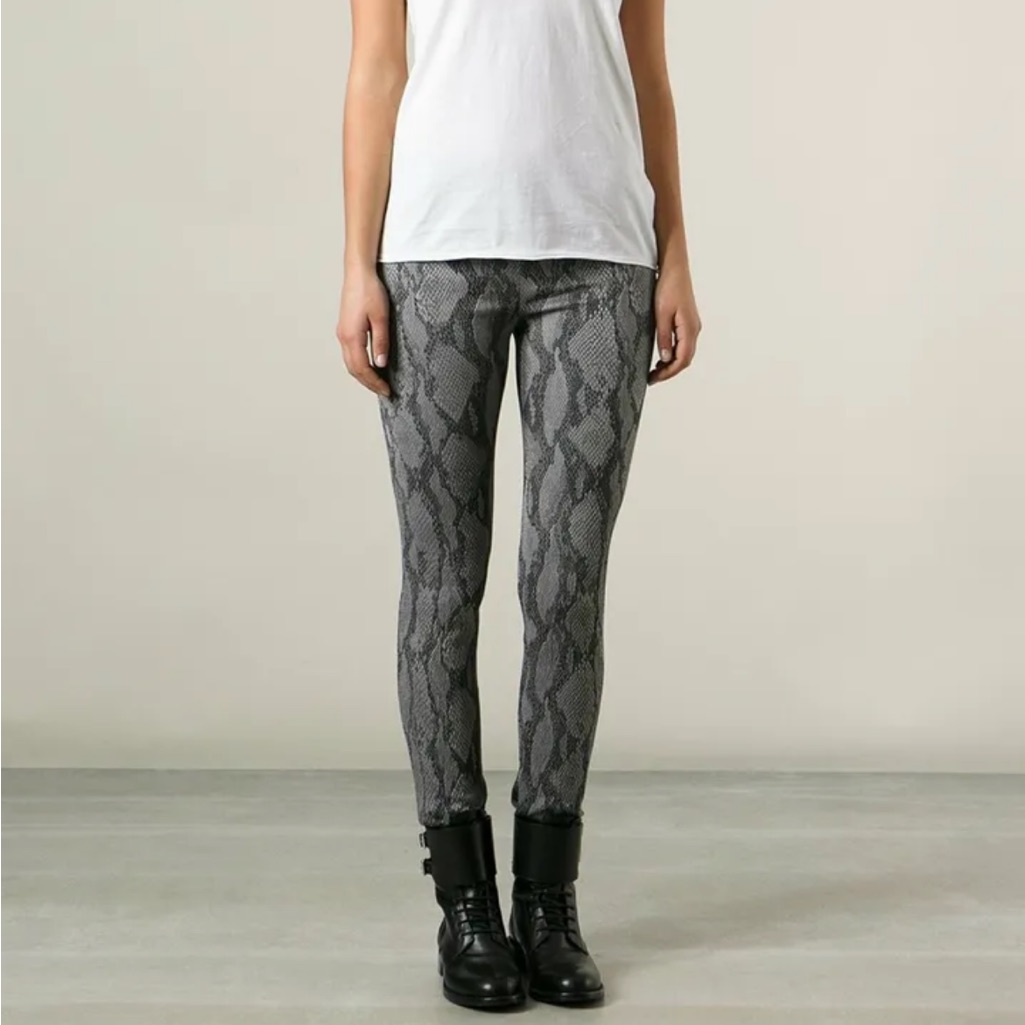 Zadig & Voltaire Pharell Python Pants Grey Black Textured Snake Print Size 36